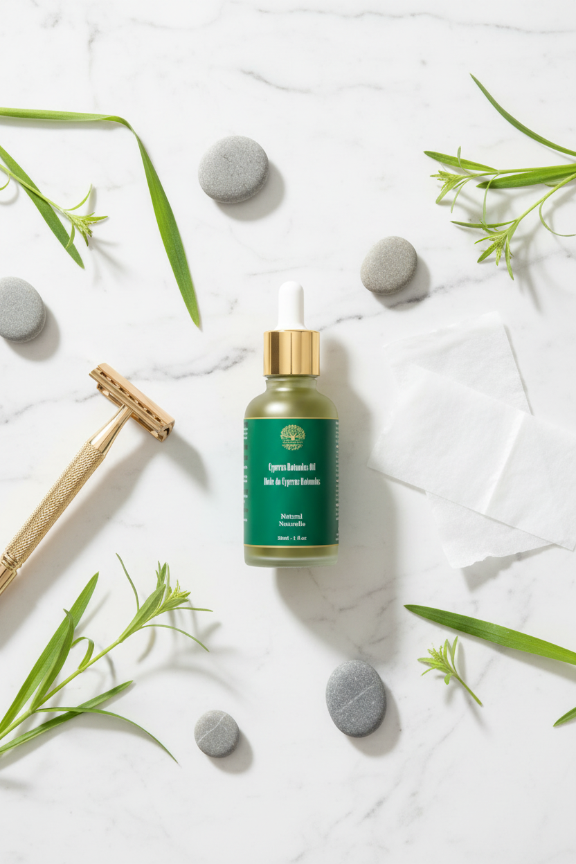 Agama Elixir Cyperus Rotundus Oil in a complete post hair removal routine with razor and wax strips - smooth skin natural care Canada