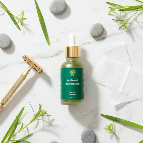 Agama Elixir Cyperus Rotundus Oil in a complete post hair removal routine with razor and wax strips - smooth skin natural care Canada